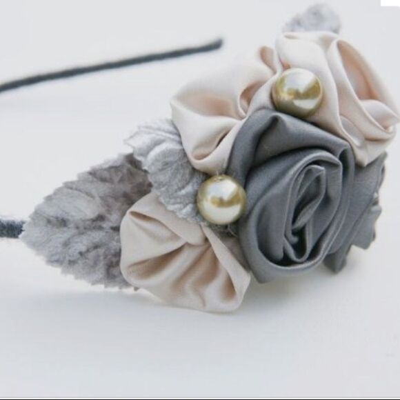 New fashion headband of rolled gray and pink roses main image 3